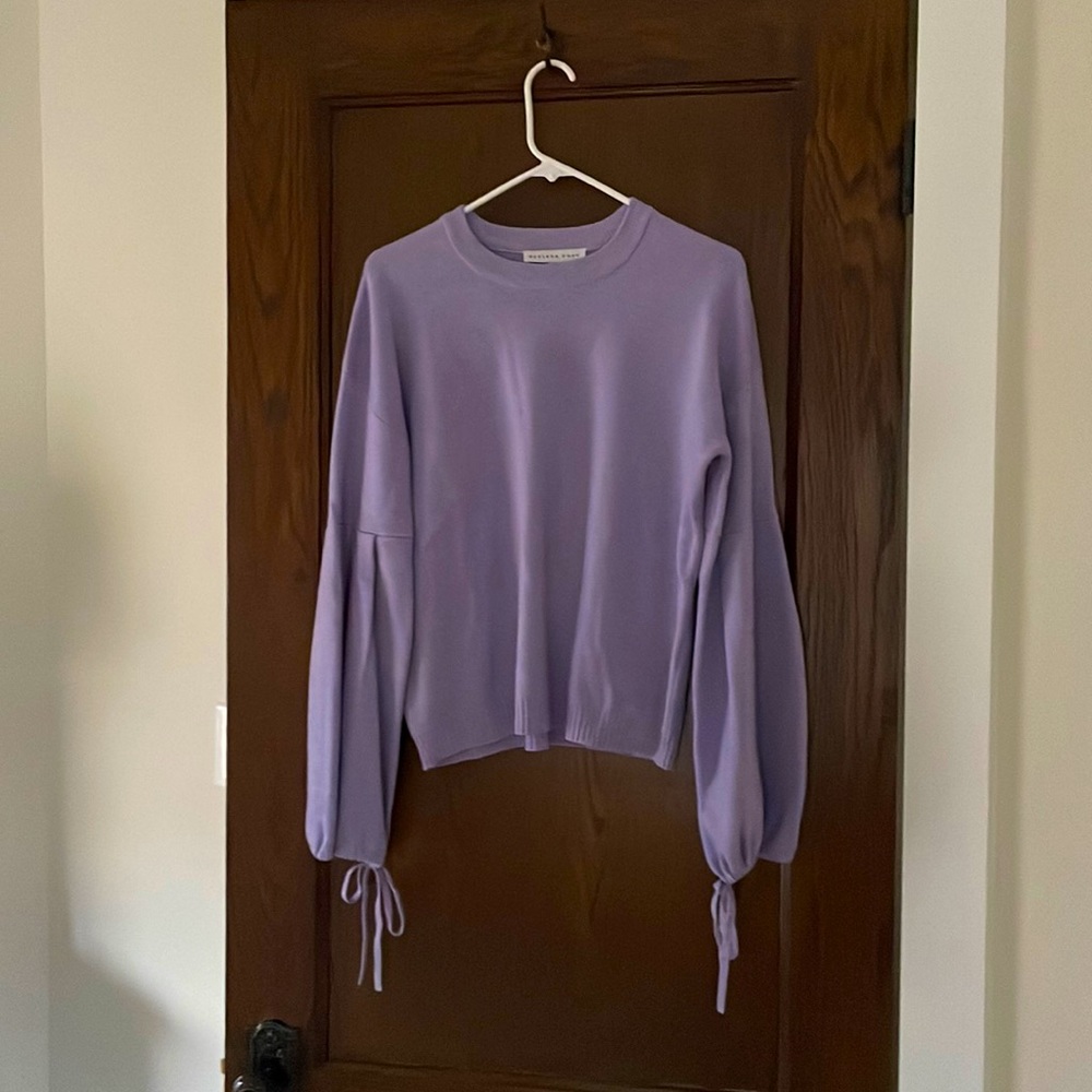 Endless Rose Lavender Cotton Sweater with Puff Sleeve - M